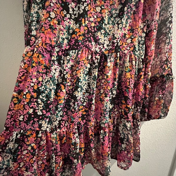 Vince Camuto Womens Black Floral Tiered Chiffon Long Sleeve Ruffle Dress XS - Picture 5 of 7